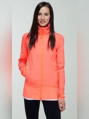 Lululemon Asana Jacket size 12 Very ligjt flare Neon Coral Orange